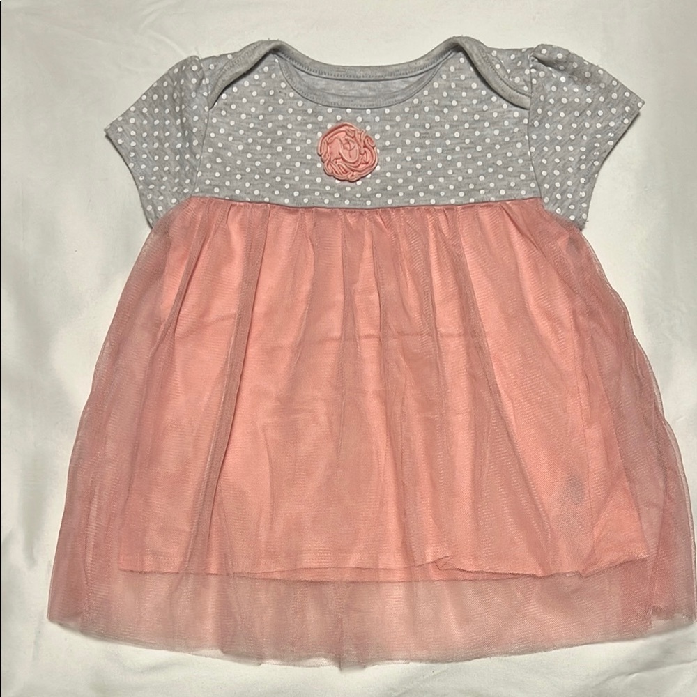 Bon Bebe Gray and Pink Polka Dot Casual Dress Size 24 Months
